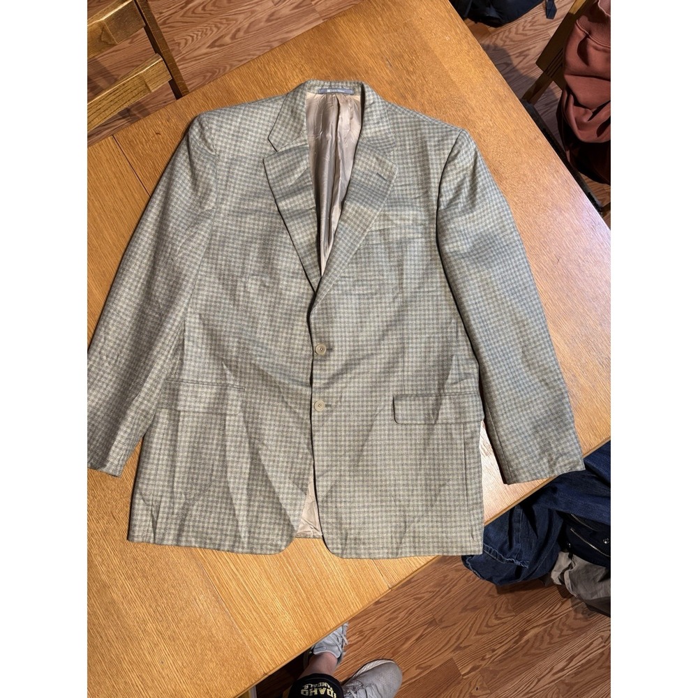 Hickey Freeman Blazer 46L Silk Wool Sport Coat USA Union Made Gray Green Check